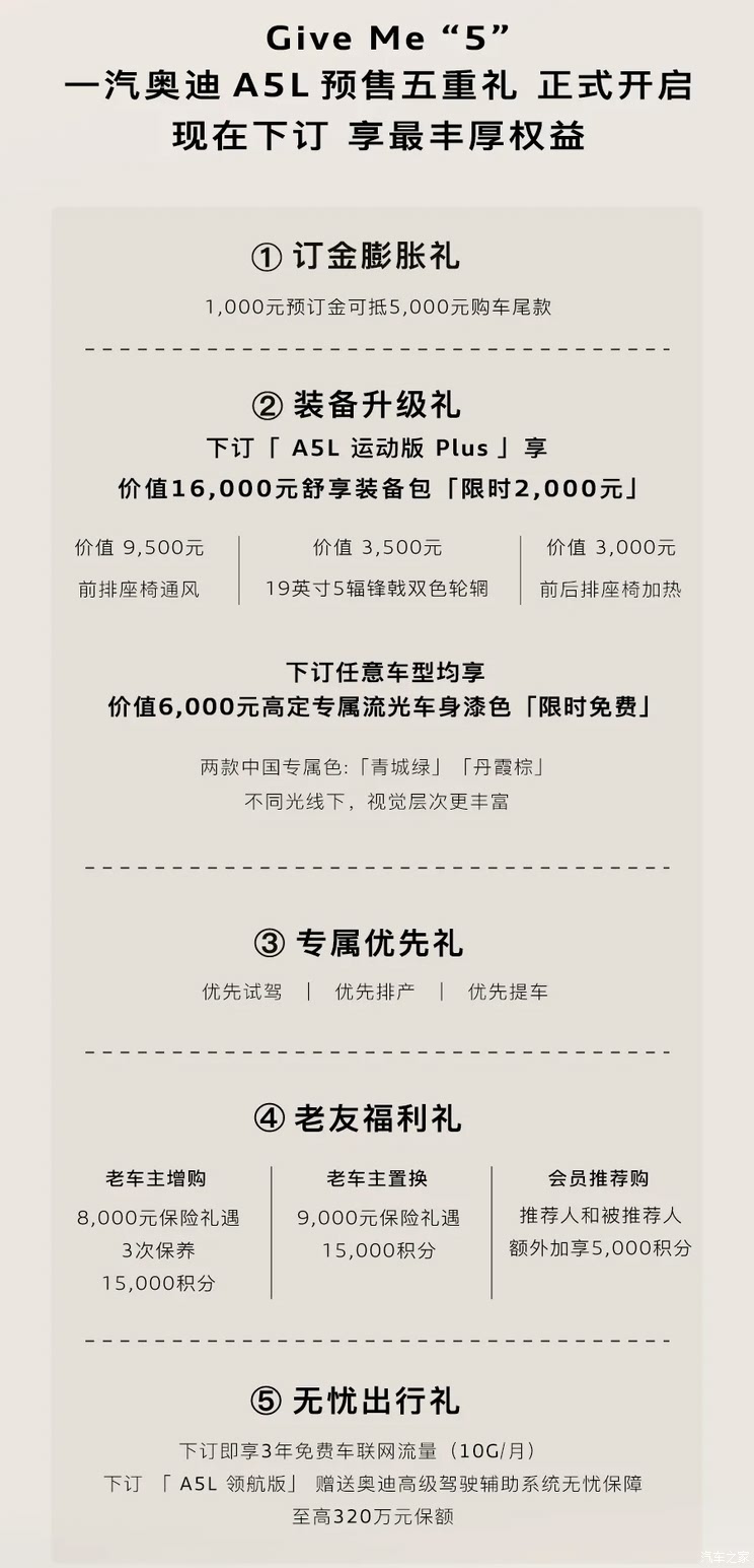 共推出4款车型 搭载华为乾��智驾+三联屏 一汽奥迪A5L开启预售